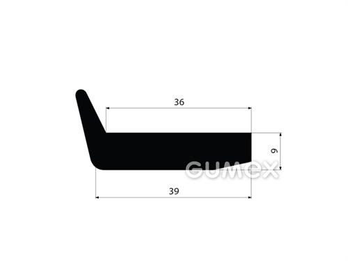 Gumový profil tvaru "L", 19x44/9mm, 70°ShA, EPDM, -40°C/+100°C, čierny